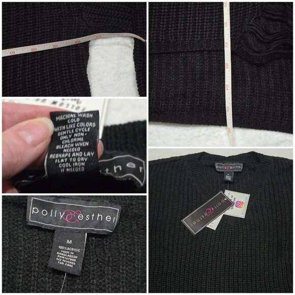 Polly & Esther ✦ Black Distressed High-Low Sweater ✦ V-Neck Ribbed Knit Sz M NWT - Picture 6 of 10